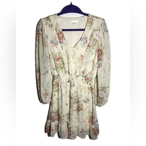 LC Lauren Conrad Floral Long Sleeve Dress - Cream and Pink size Small